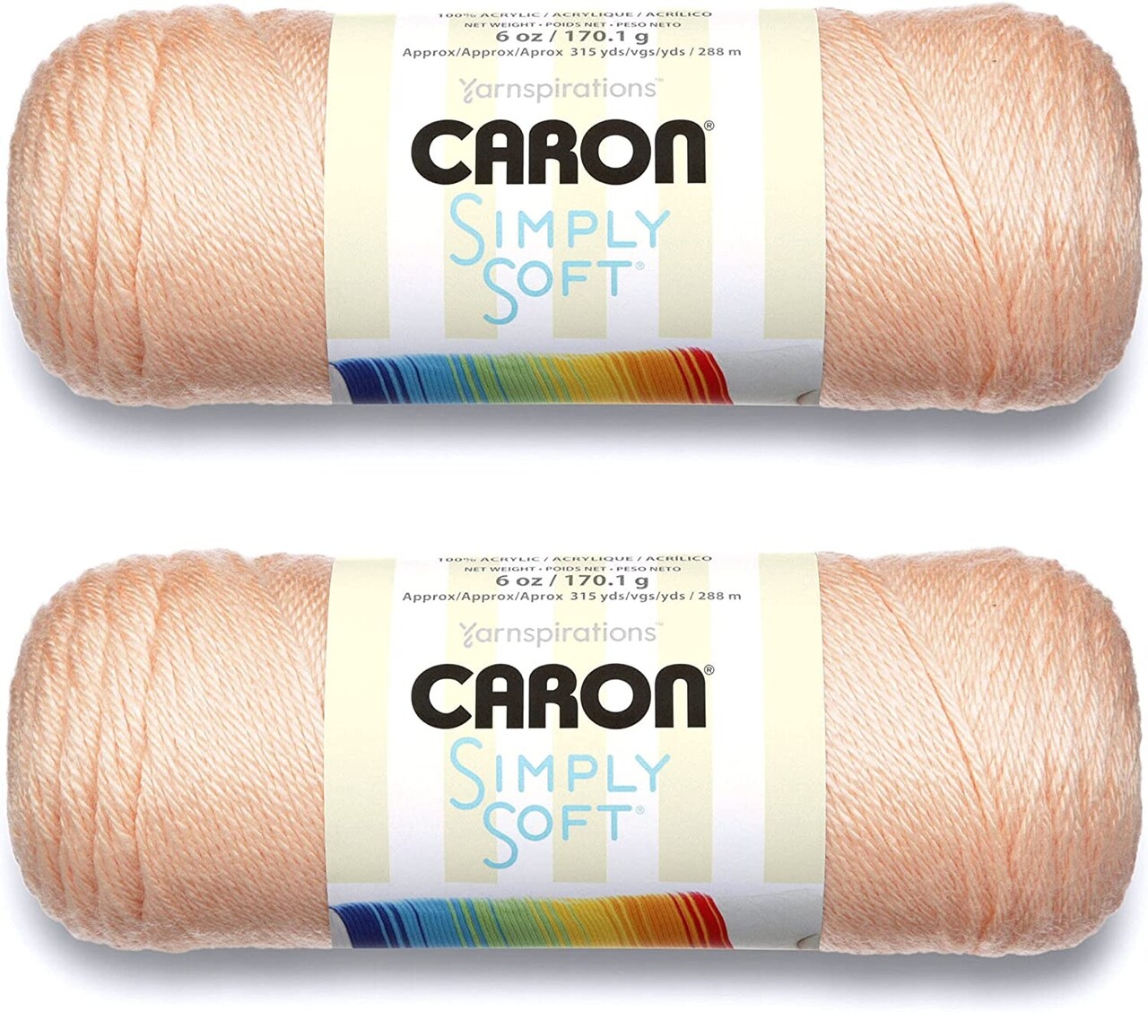 (Pack of 2) Caron Simply Soft Solids Yarn-Light Country Peach